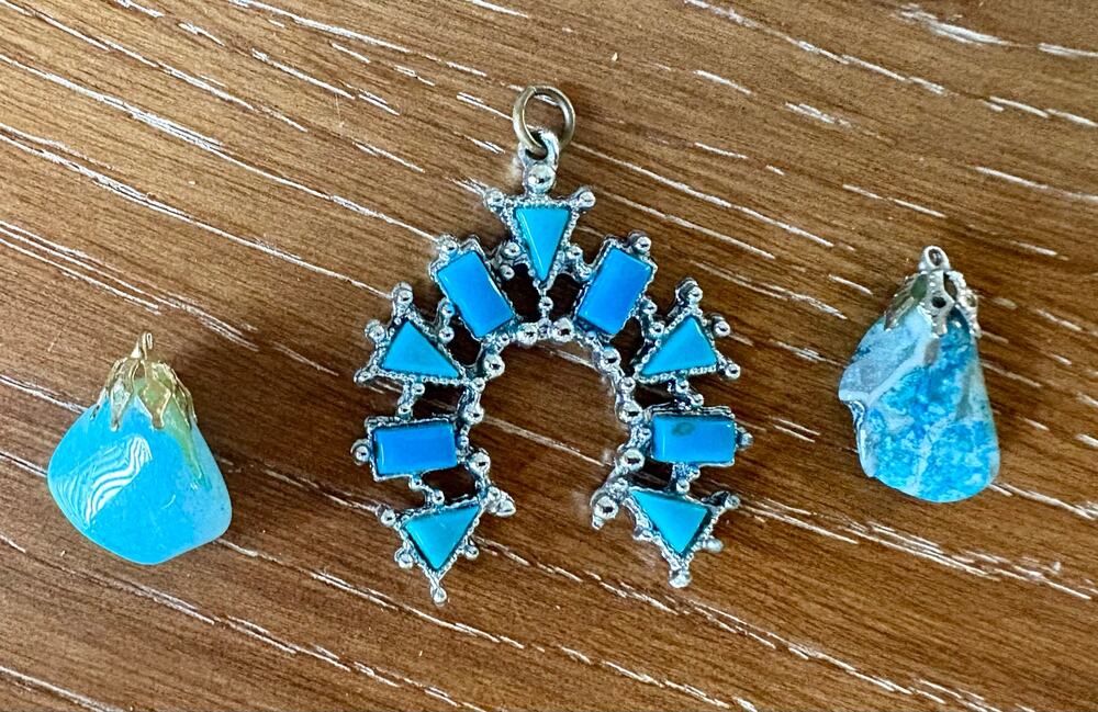 Blue Stone Pendant Lot Southwest Style Silver Tone 3 Pc Costume Jewelry